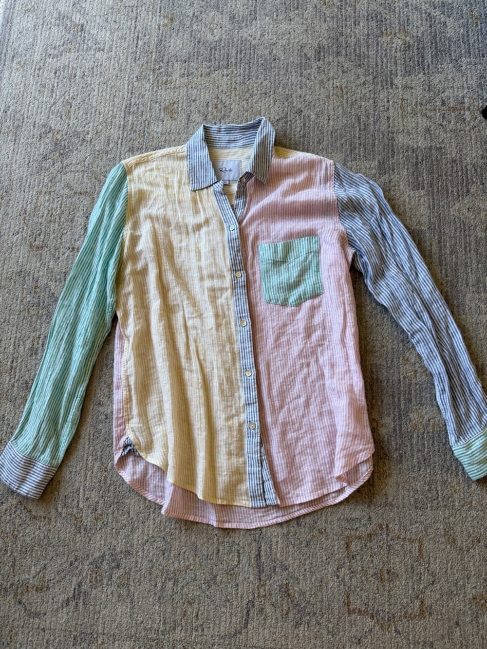 Rails Striped Button-Up Shirt in Yellow, Navy & Pink